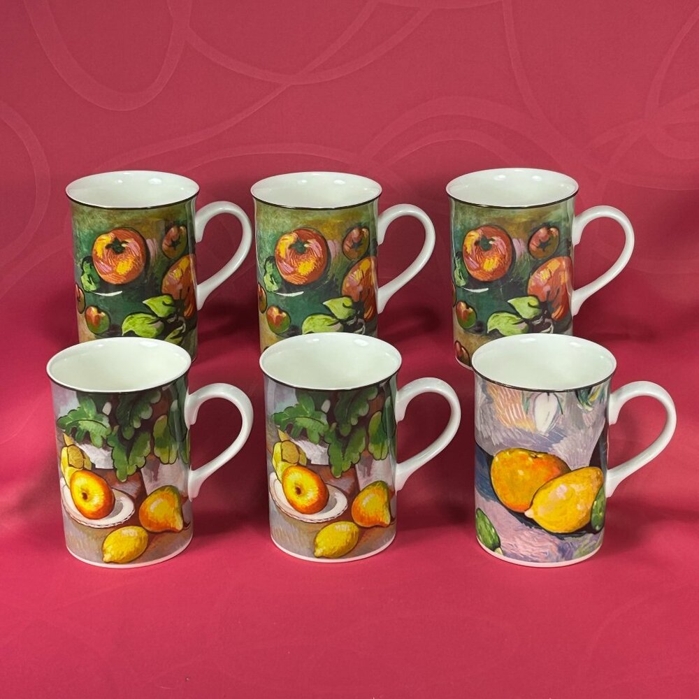 set of 6 mugs(3 designs) Royal Bone China Collector's Series Fruits